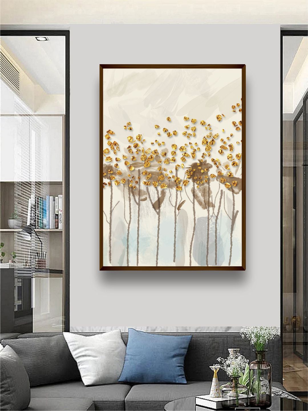 

The Art House Beige & Golden Abstract Painting Framed Wall Art