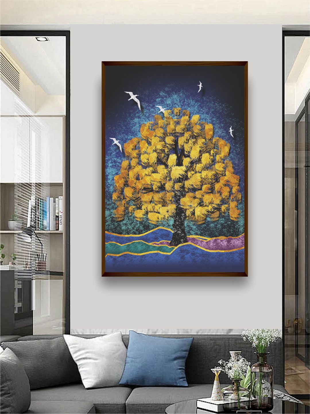 

The Art House Blue & Yellow Floral Painting Framed Wall Art