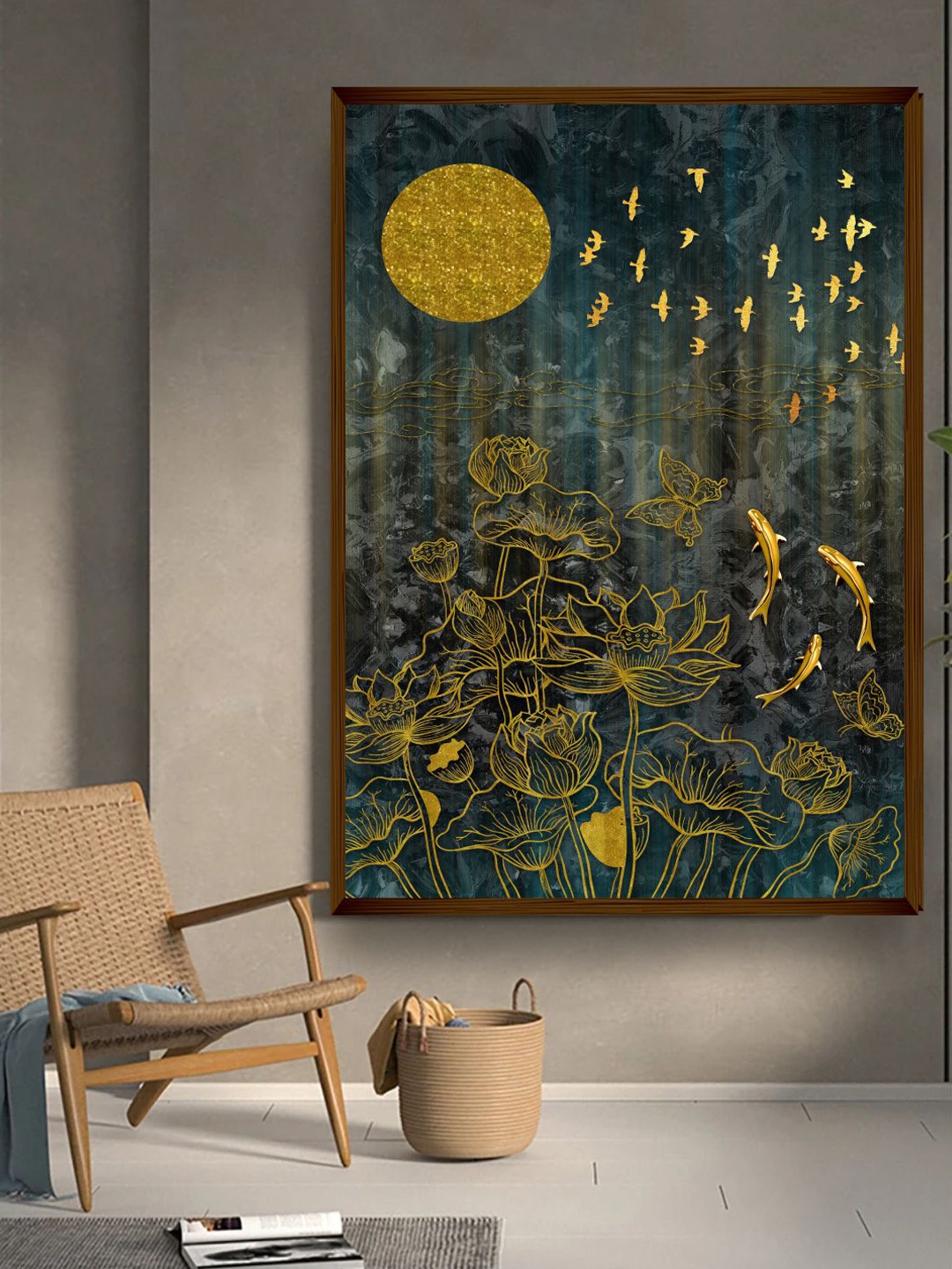 

The Art House Blue Abstract Printed Framed Wall Art, Gold