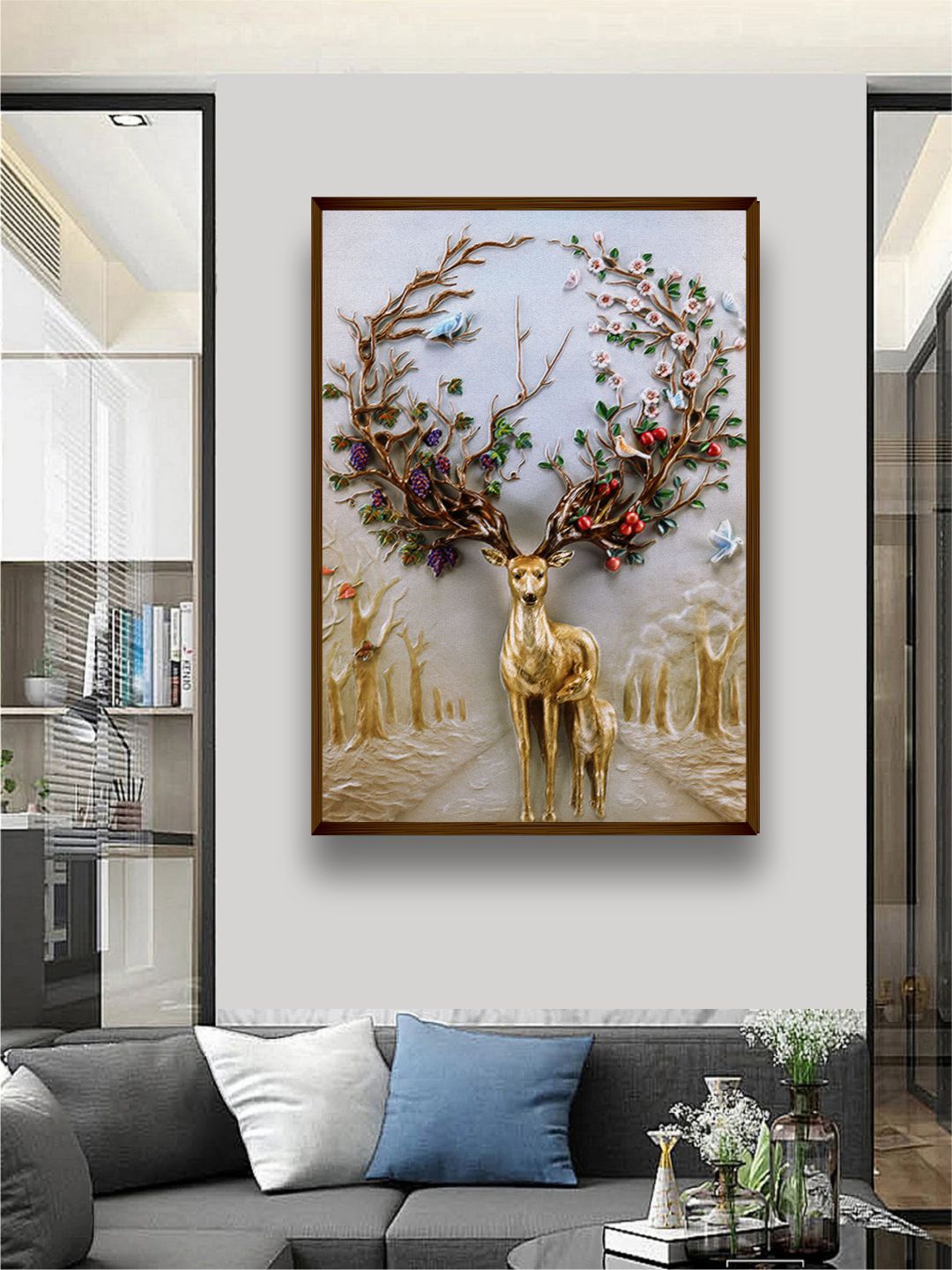 

The Art House Grey & Gold-Toned Raindeer Printed Framed Wall Art