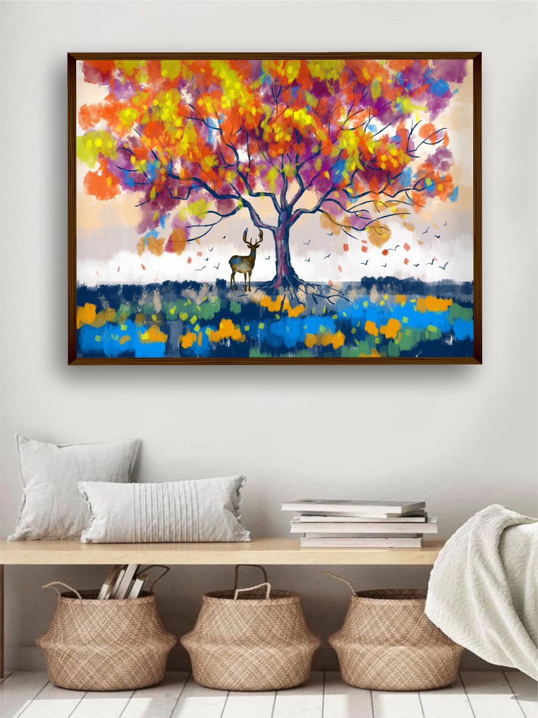 

The Art House Blue & Red Abstract Tree Painting Framed Wall Art