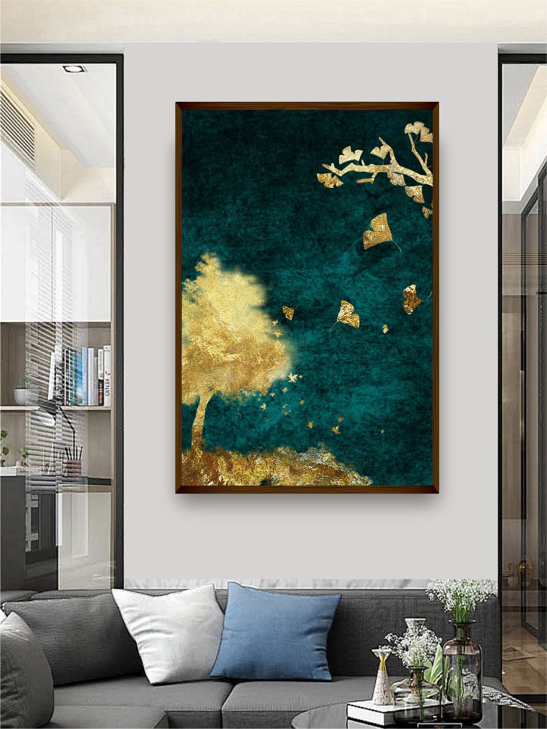 

The Art House Blue & Metallic-Colored Abstract Printed Framed Wall Art