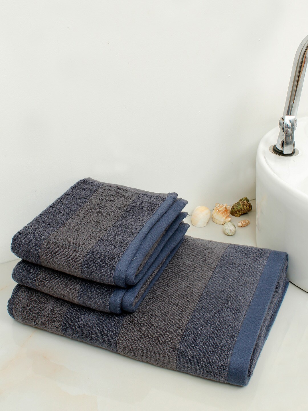 

AVI Living 3 Pieces Blue & Grey 550 GSM Pure Cotton Towels