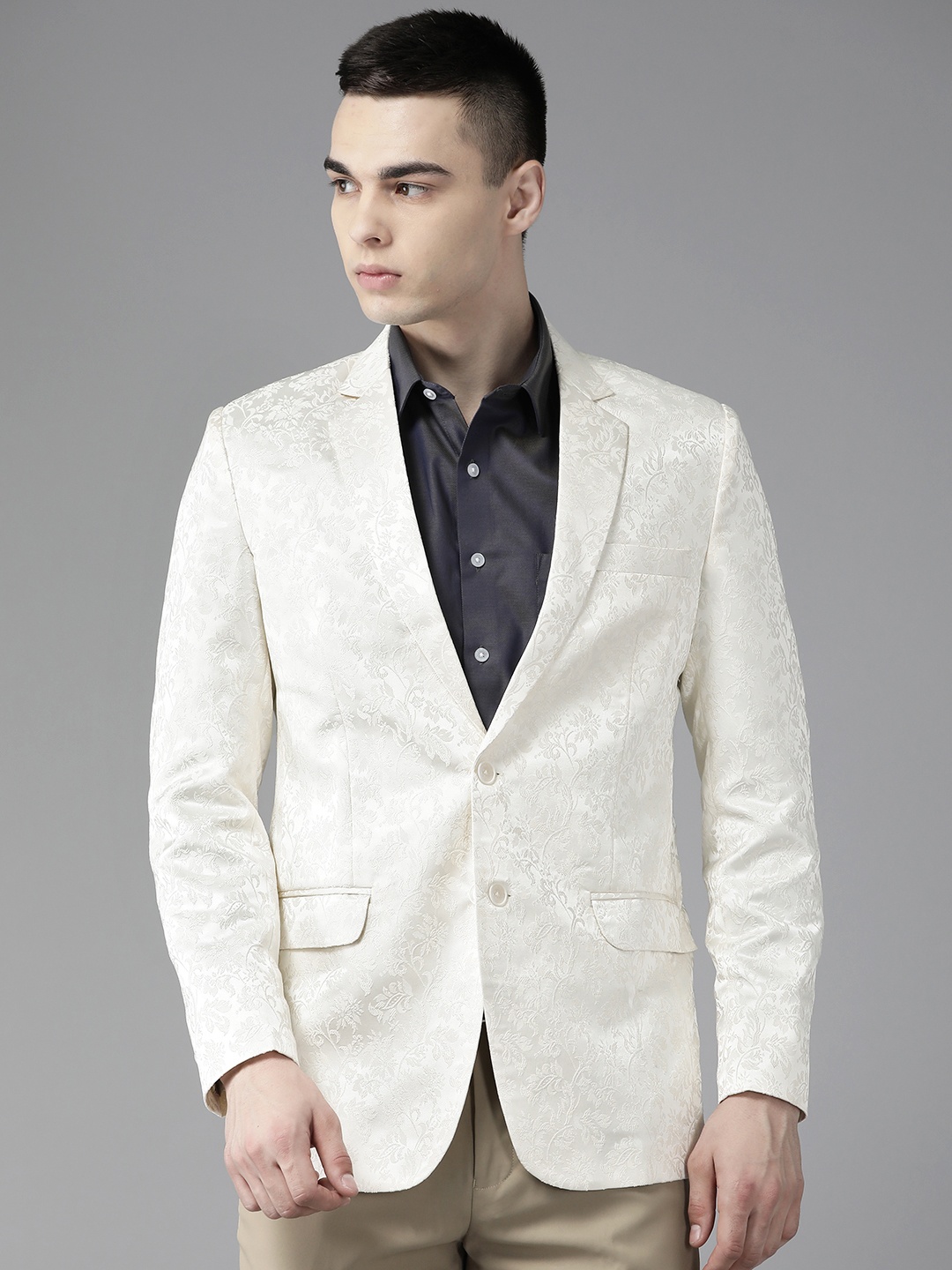 

Shaftesbury London Men Single-Breasted Slim Fit Formal Blazer, White
