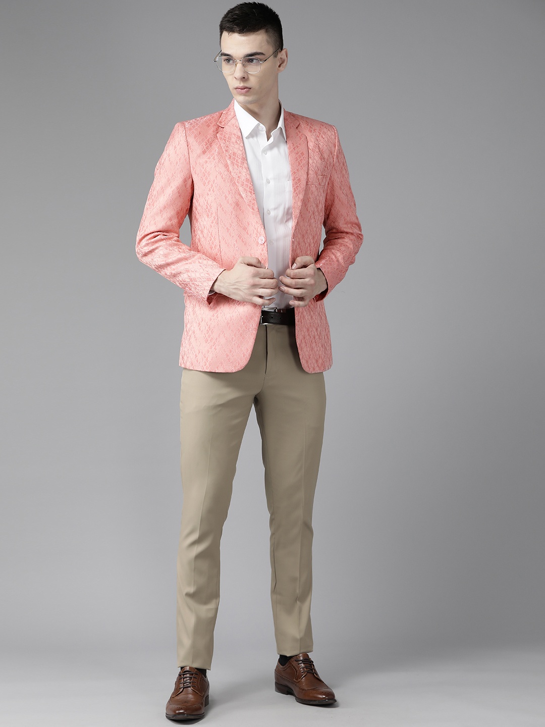 

Shaftesbury London Men Single-Breasted Slim Fit Formal Blazer, Peach