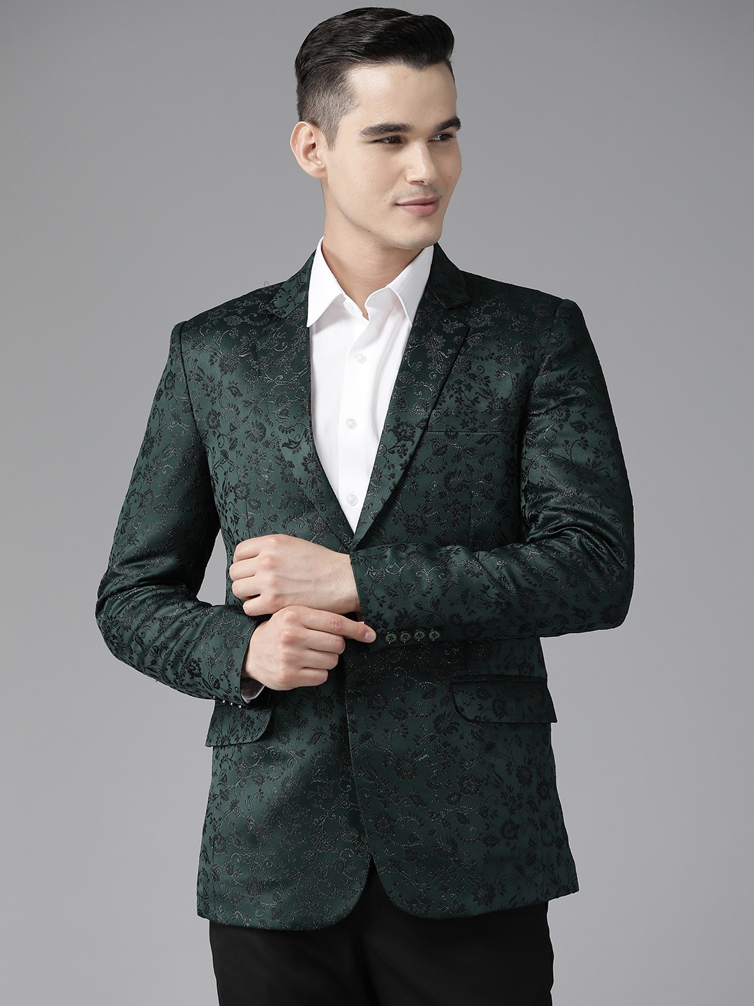 

Shaftesbury London Men Single-Breasted Slim Fit Formal Blazer, Green