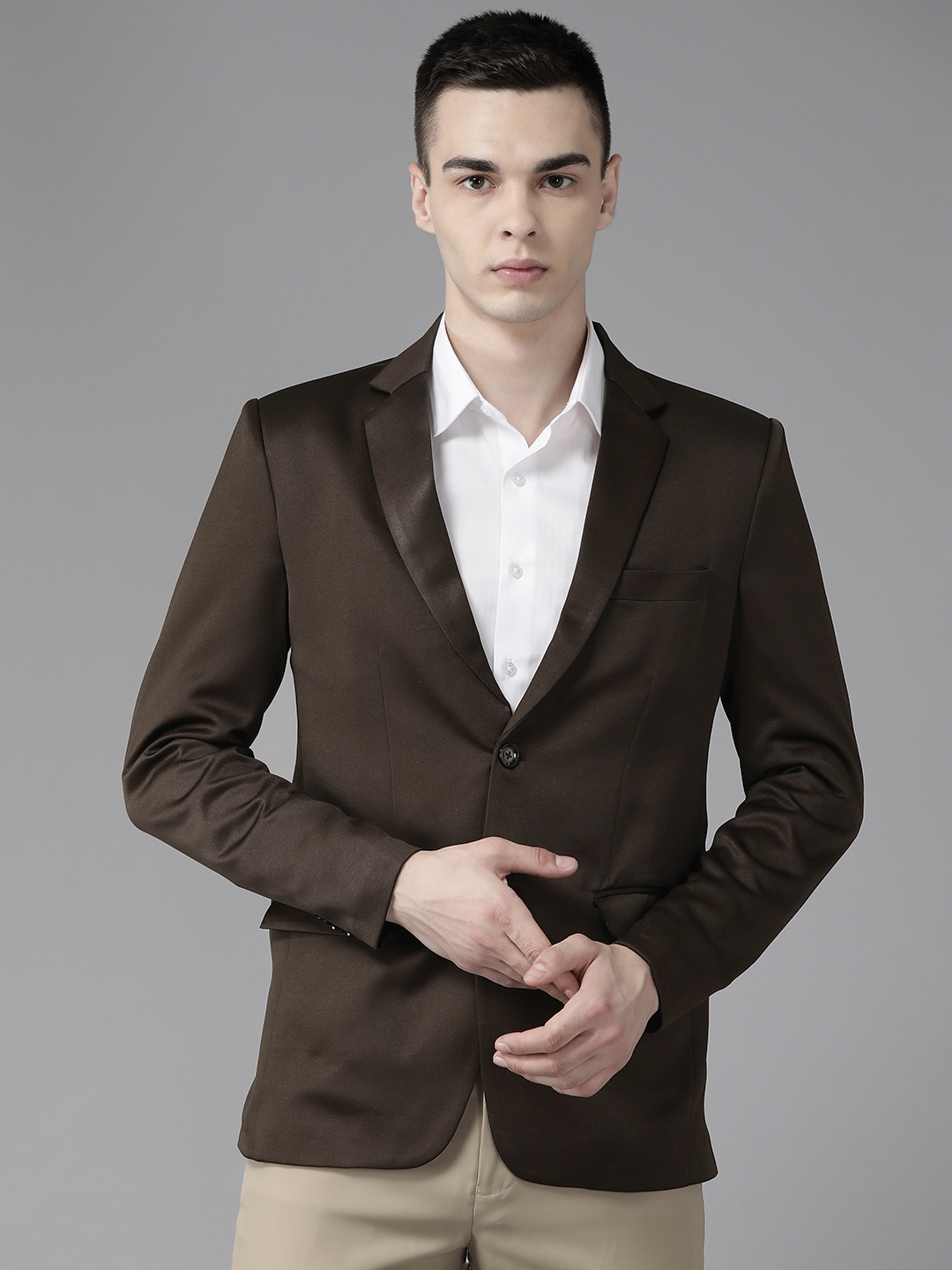 

Shaftesbury London Men Single-Breasted Slim Fit Formal Blazer, Brown