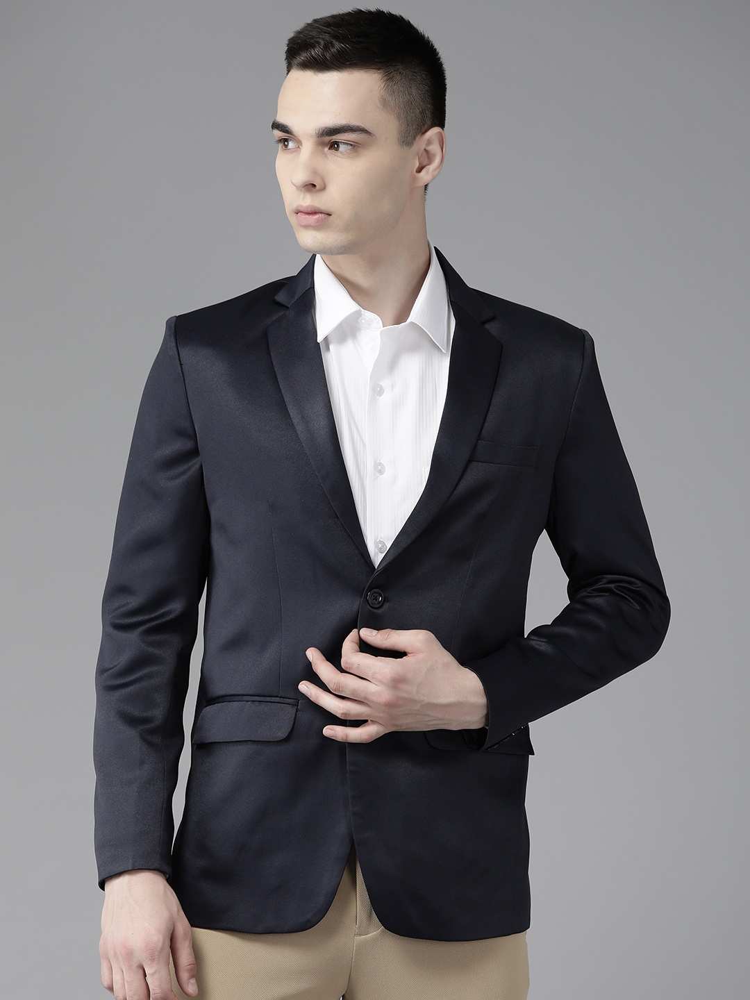 

Shaftesbury London Men Single-Breasted Slim Fit Formal Blazer, Navy blue