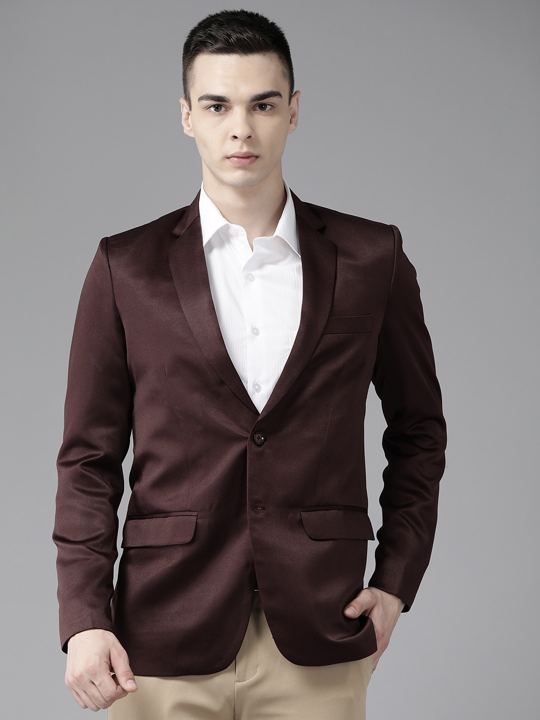 

Shaftesbury London Men Single-Breasted Slim Fit Formal Blazer, Maroon