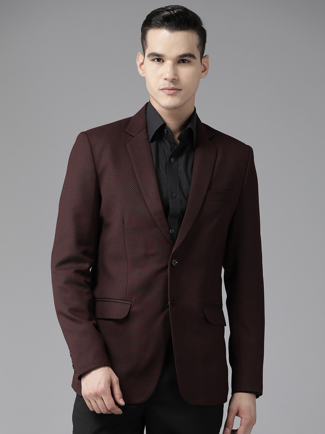 

Shaftesbury London Men Single-Breasted Slim Fit Formal Blazer, Maroon
