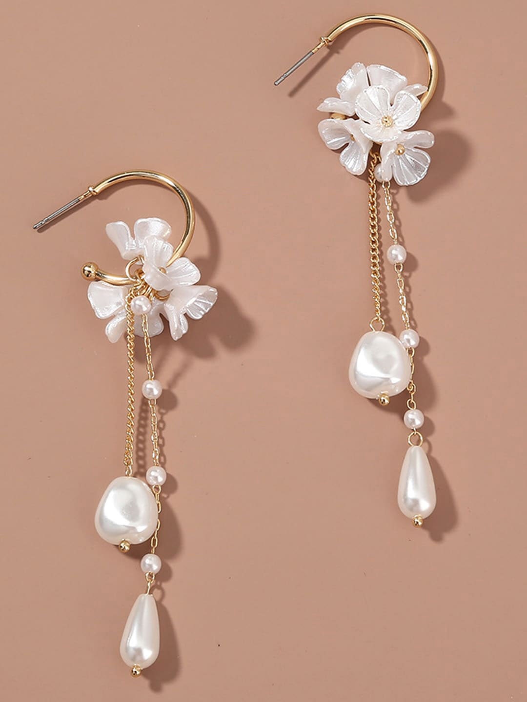 

Peora Gold-Plated Floral Half Hoop Earrings, White