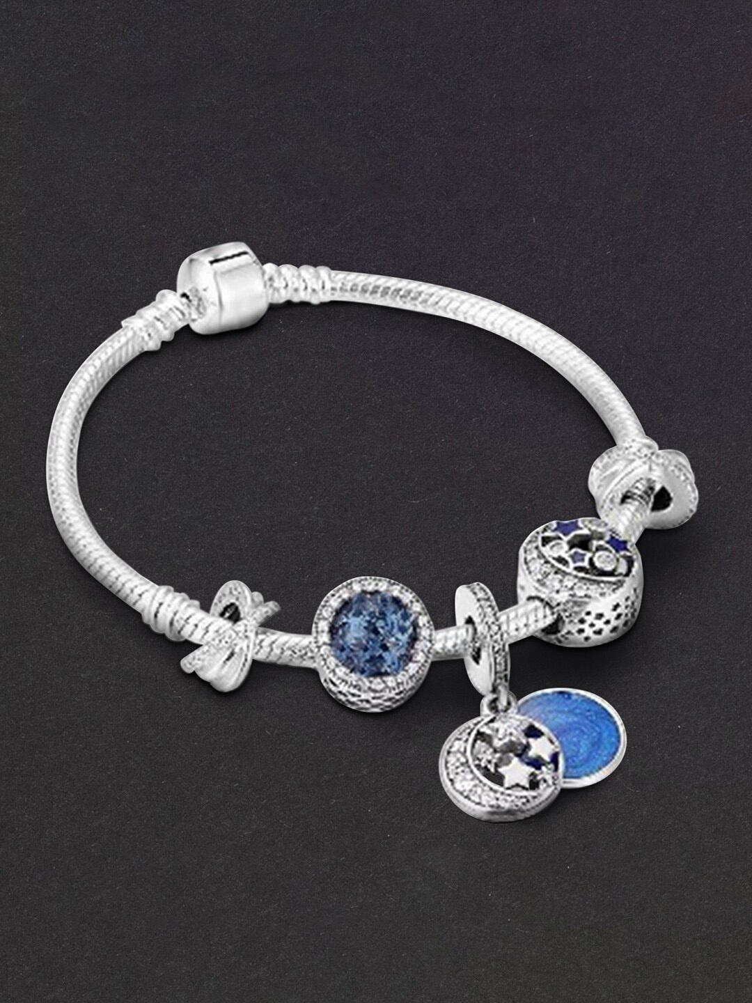 

Peora Silver-Plated Cubic Zirconia Studded Charm Bracelet