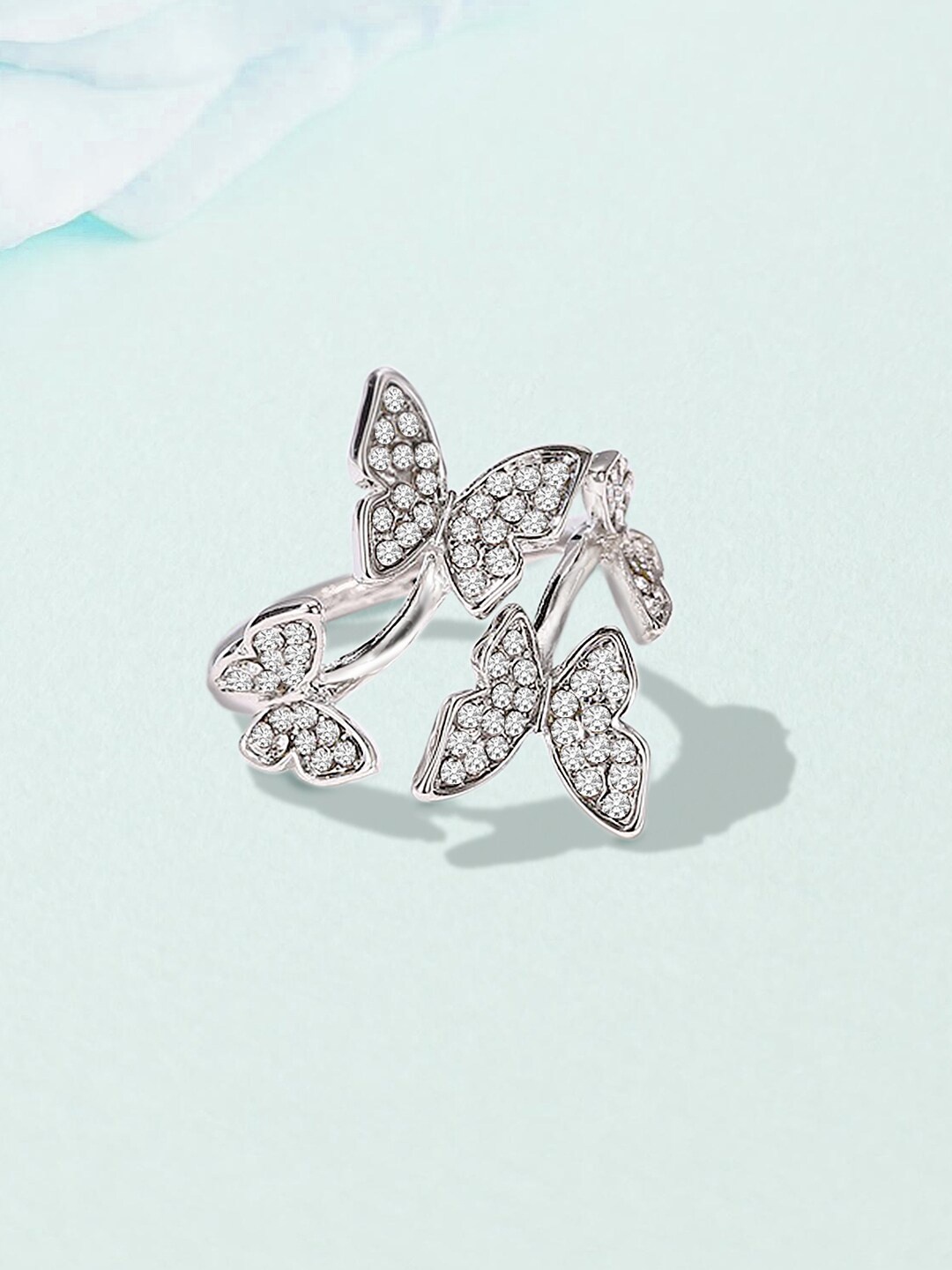 

Peora Silver-Plated AD-Studded Butterfly Shape Adjustable Finger Ring