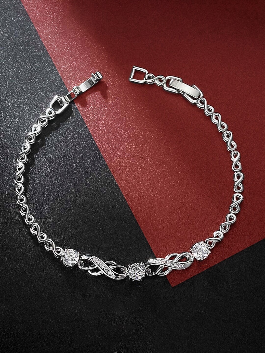 

Peora Women American Diamond Silver-Plated Charm Bracelet