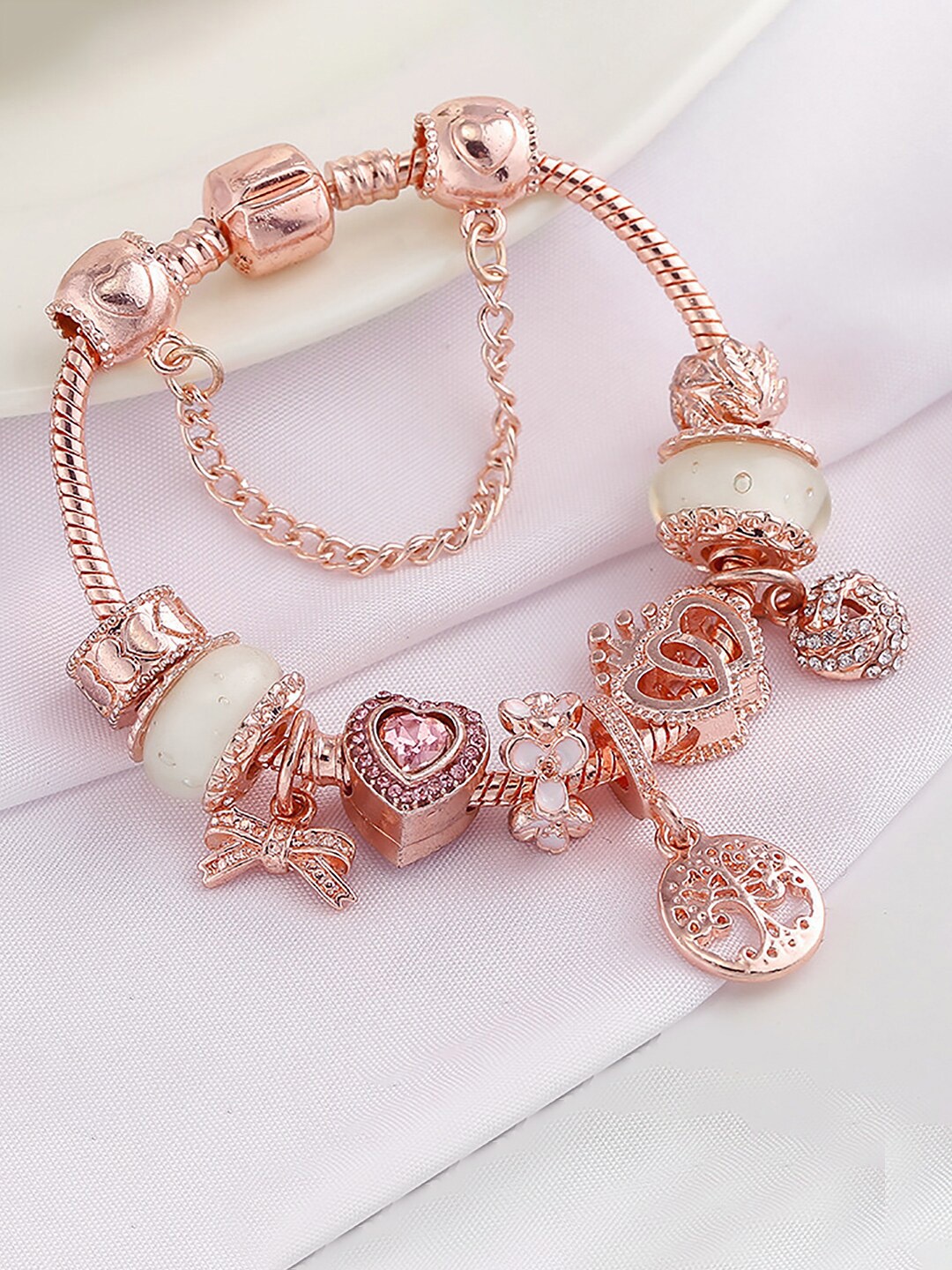 

Peora Women Cubic Zirconia Rose Gold-Plated Charm Bracelet