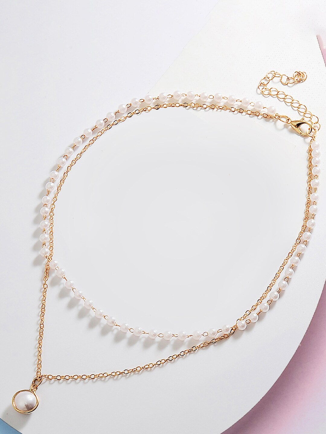 

Peora Gold Plated Beads Studded Necklace, Rose gold