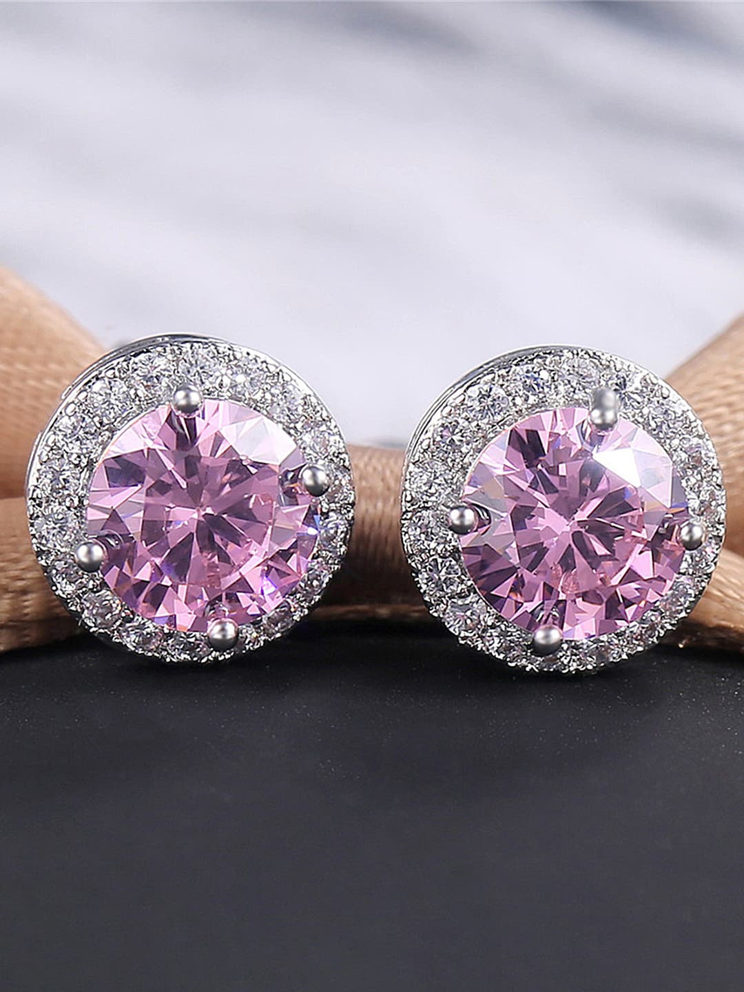 

Peora Silver-Plated Contemporary American Diamond Studded Studs Earrings