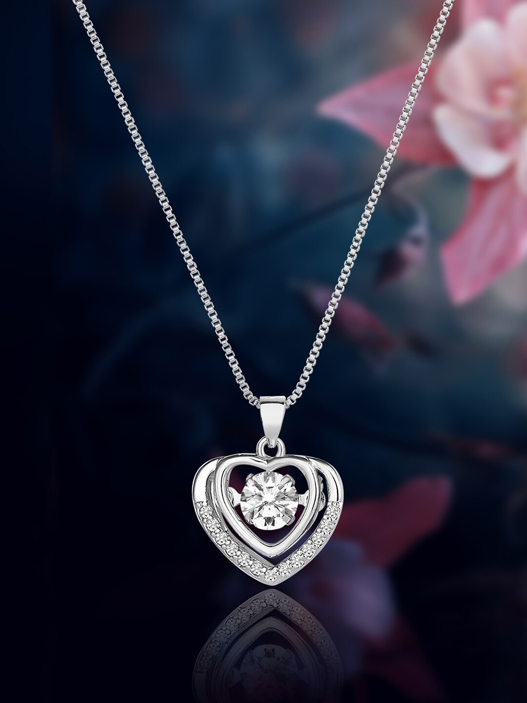

Peora Silver-Plated AD Studded Heart Shape Pendant Chain
