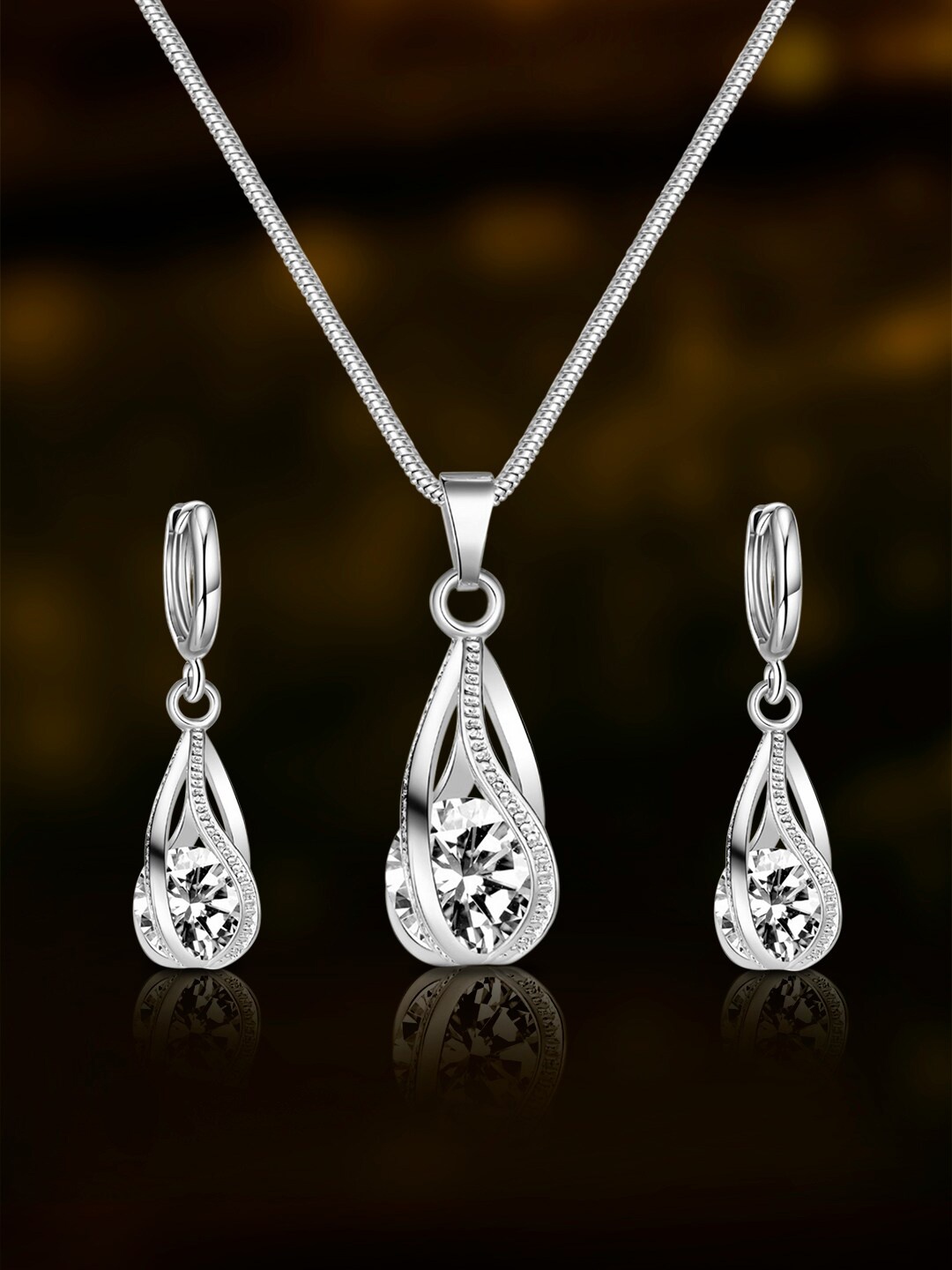 

Peora Silver-Plated AD-Studded Jewellery Set