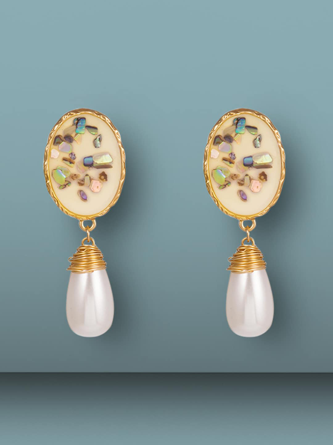 

Peora Gold-Plated Contemporary Pearl Studded Drop Earrings