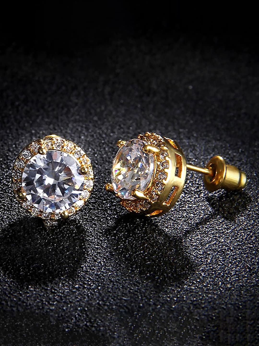 

Peora Gold-Plated Contemporary American Diamond Studded Studs Earrings