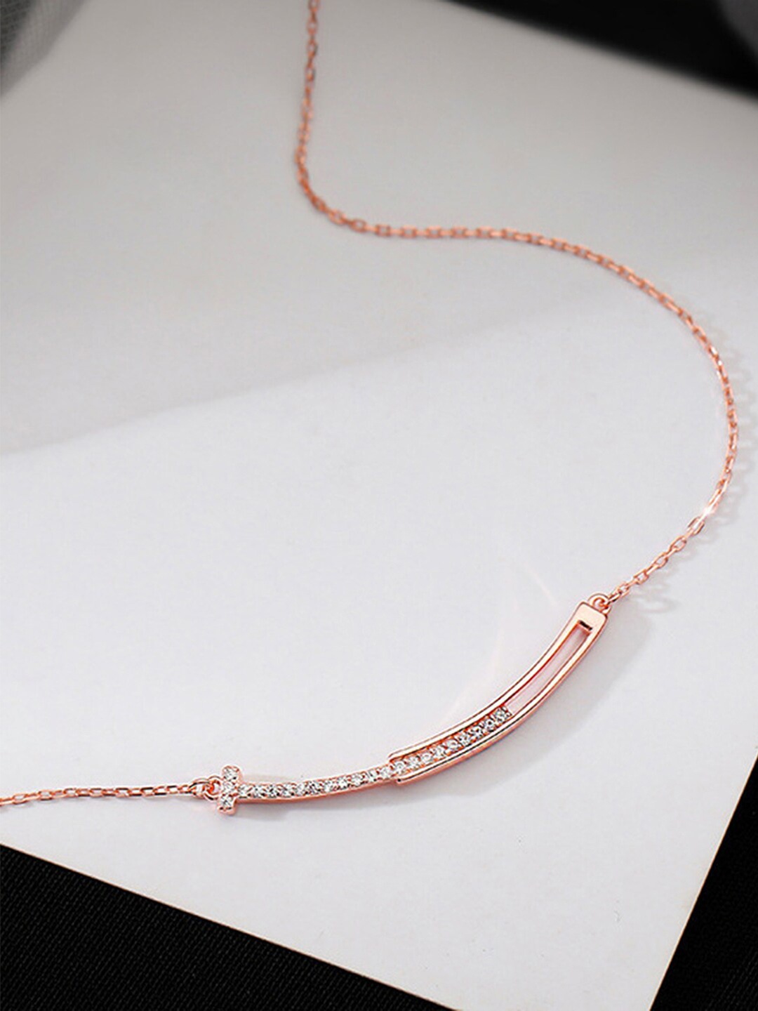 

Peora Rose Gold-Plated AD Studded Pendant Style Chain Necklace