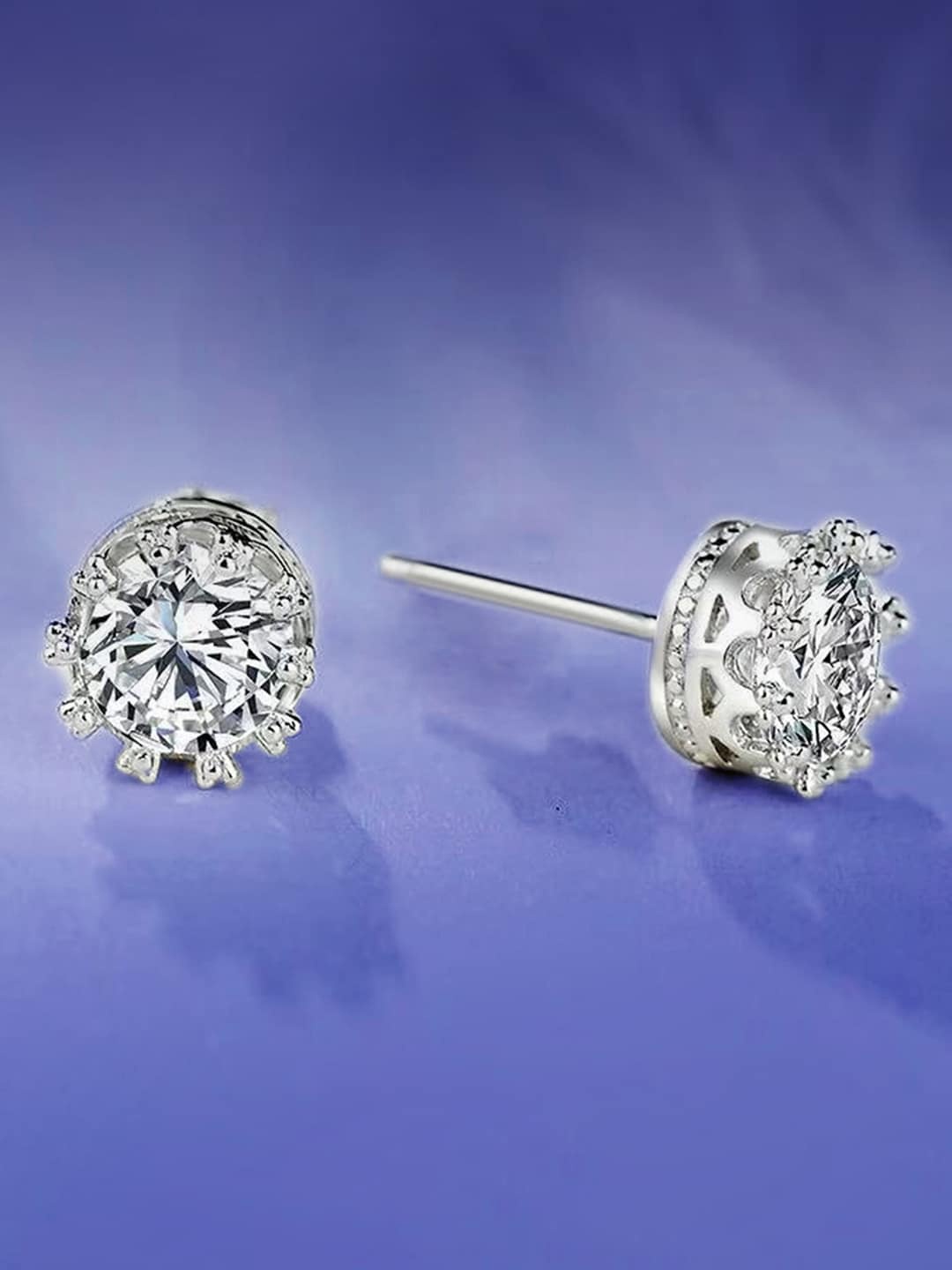 

Peora Silver-Plated Contemporary American Diamond Studded Studs Earrings, White