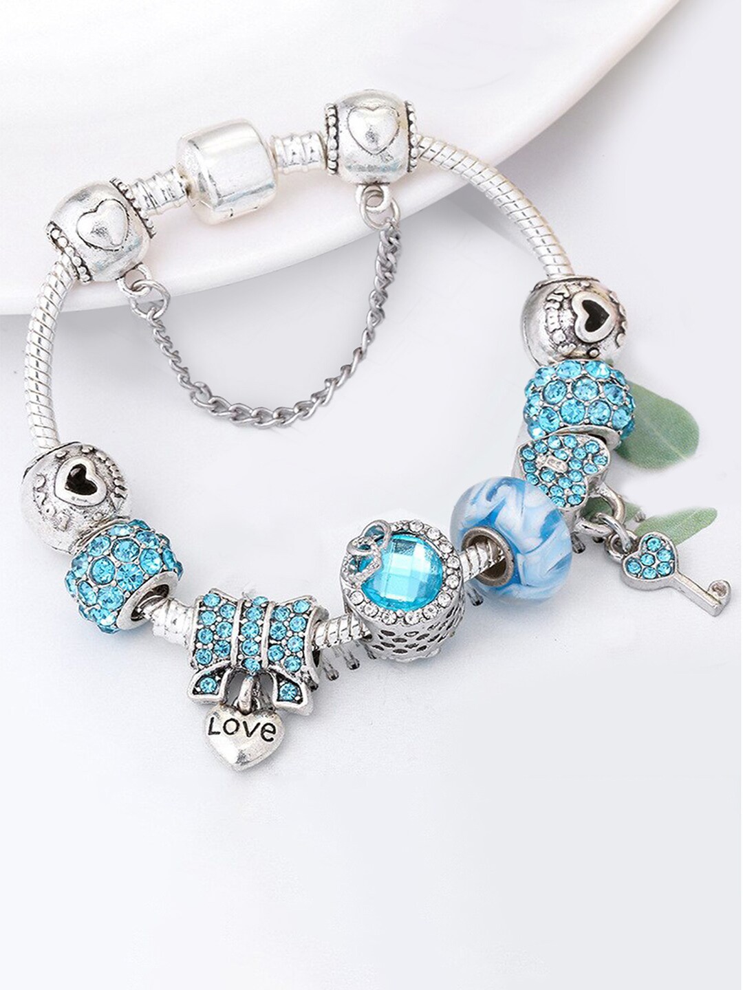 

Peora Silver-Plated Cubic Zirconia Studded Charm Bracelet