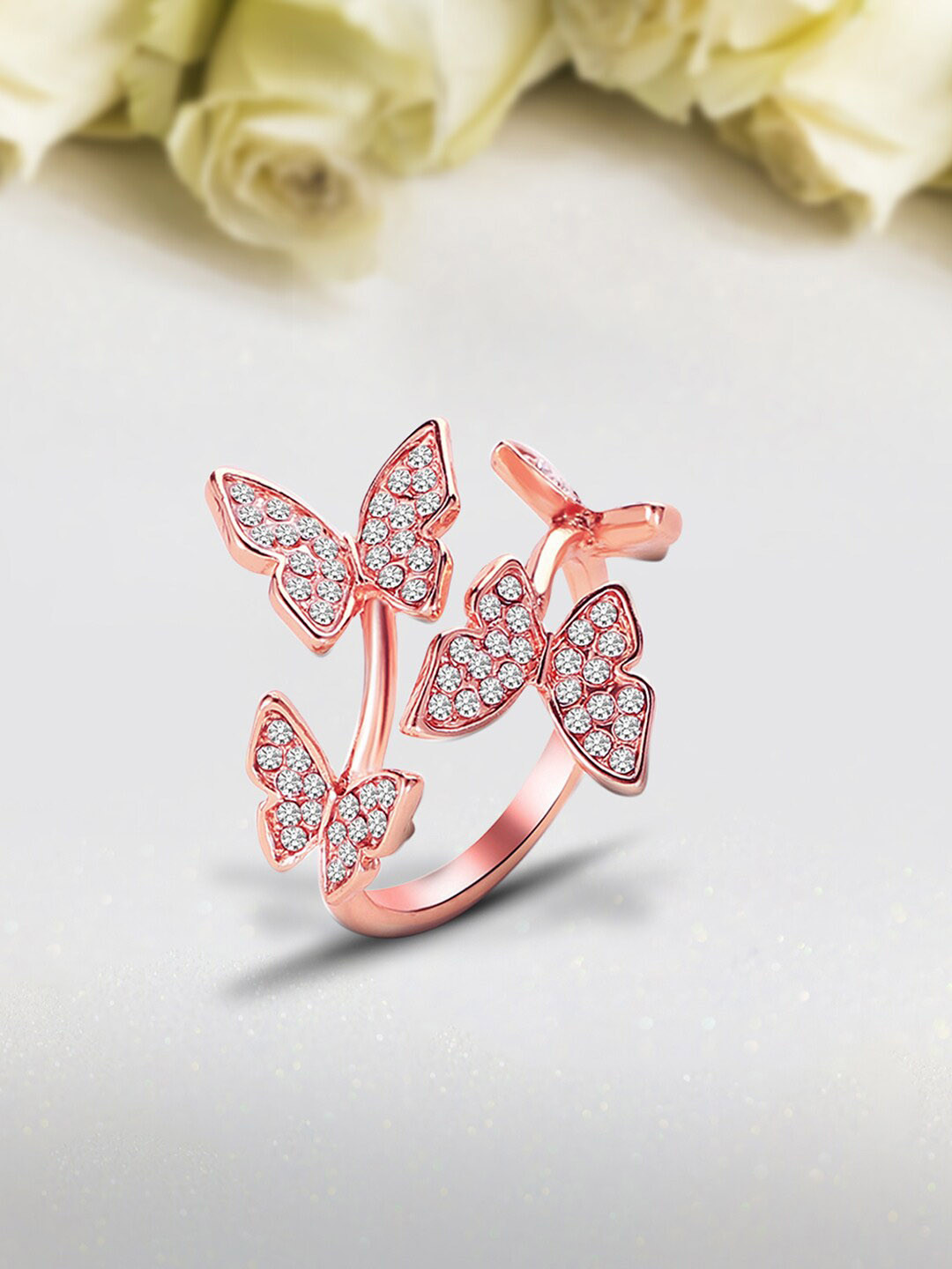 

Peora Rose Gold-Plated AD-Studded Butterfly Shape Adjustable Finger Ring