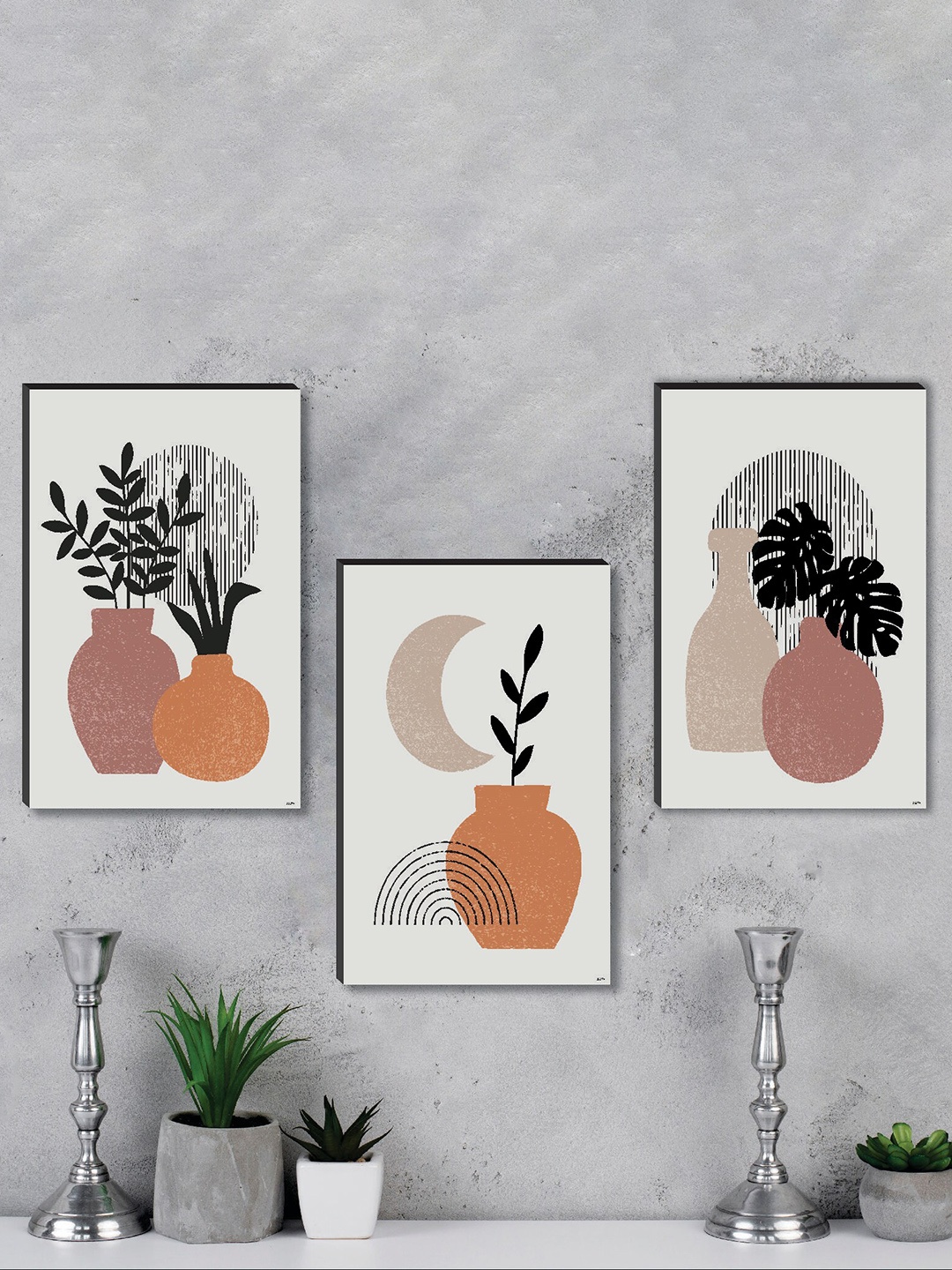 

SAF White & Pink 3-Pieces Modern Art Abstract Printed Framed Wall Art