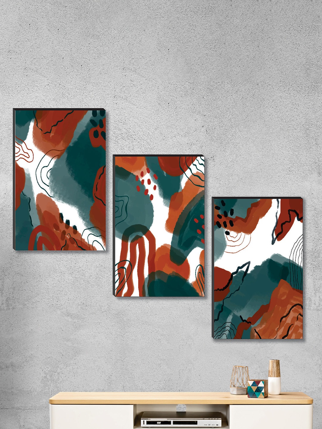 

SFP 3 Piece Grey & Red Abstract Printed Framed Wall Painting