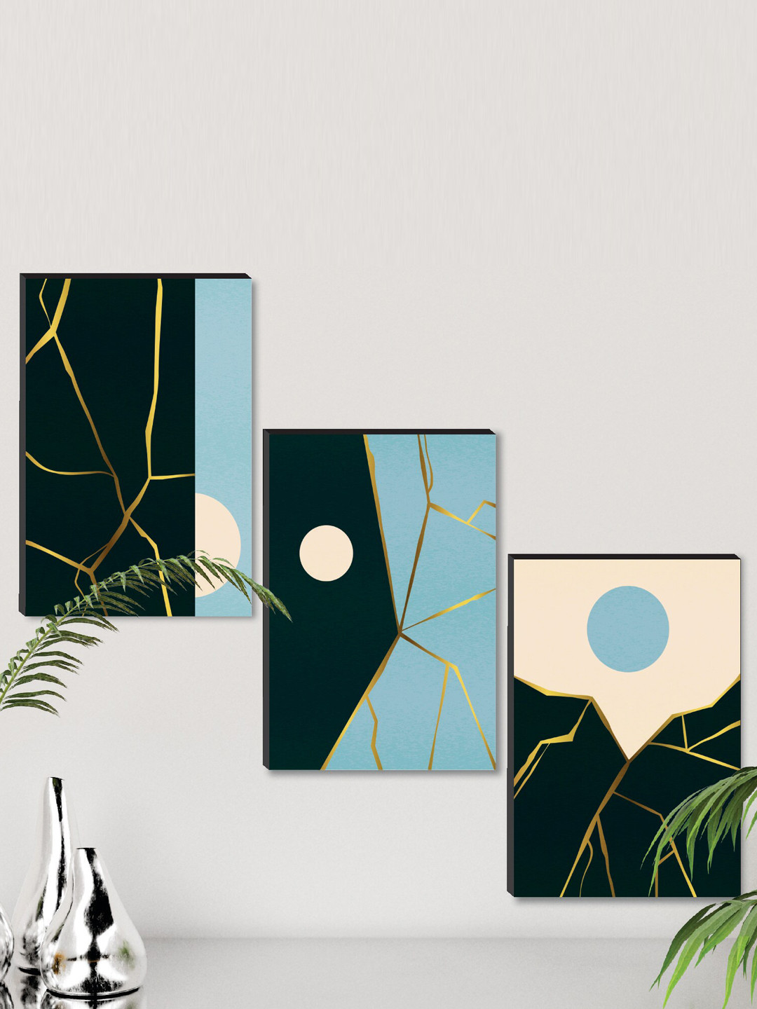 

SAF Black & Blue 3-Pieces Printed Modern Art Wall Painting