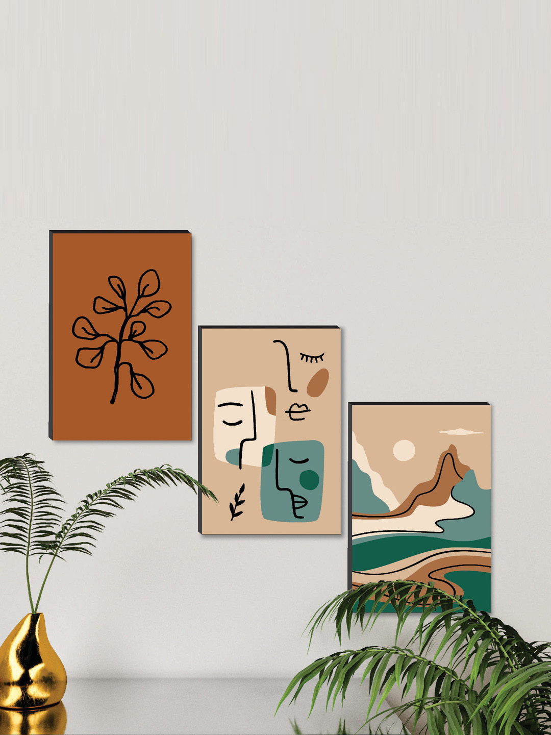 

SAF Brown & Beige 3-Pieces Printed Modern Art Wall Painting