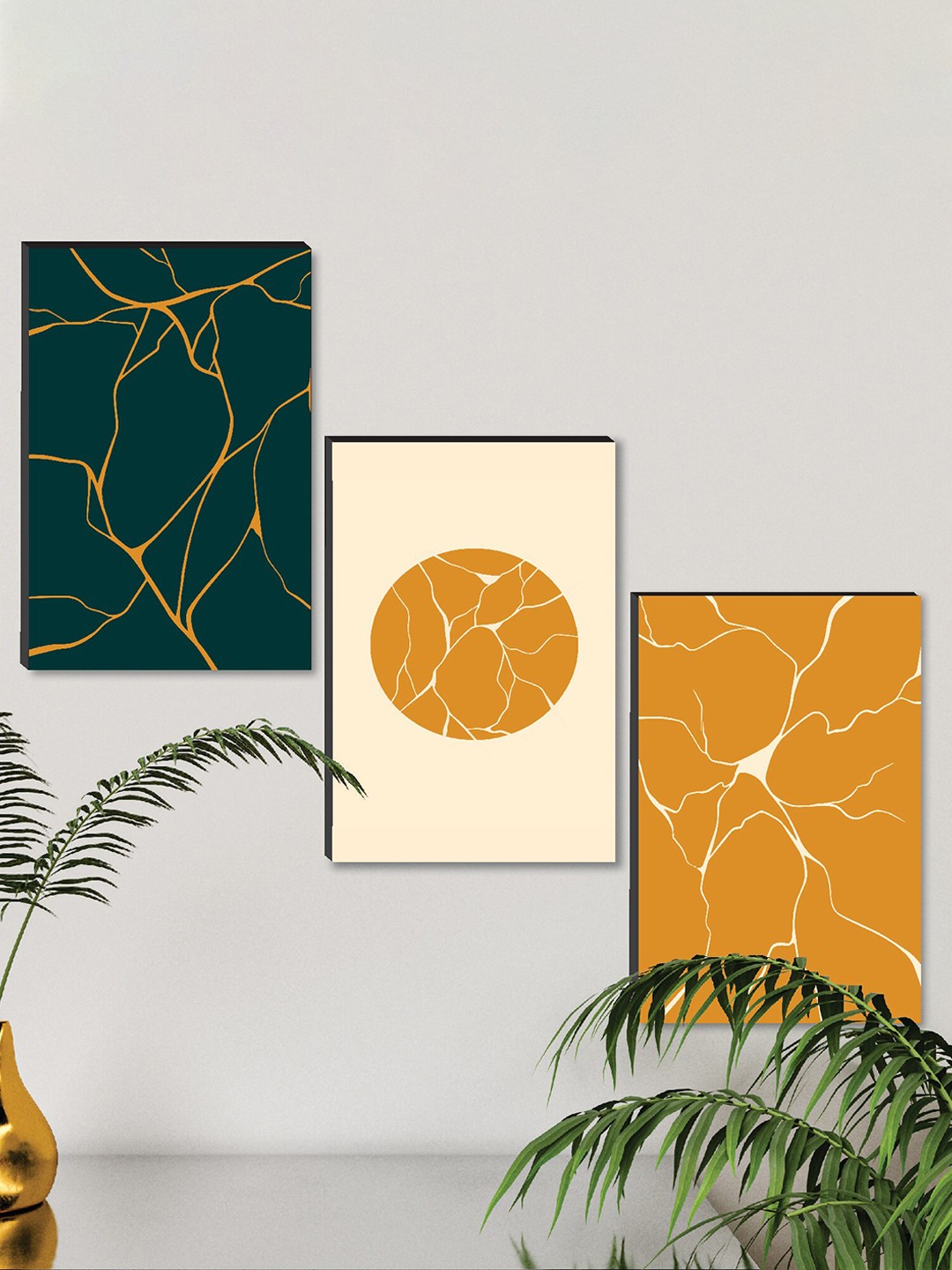 

SAF 3 Piece Black & Cream Abstract Printed Framed Wall Painting