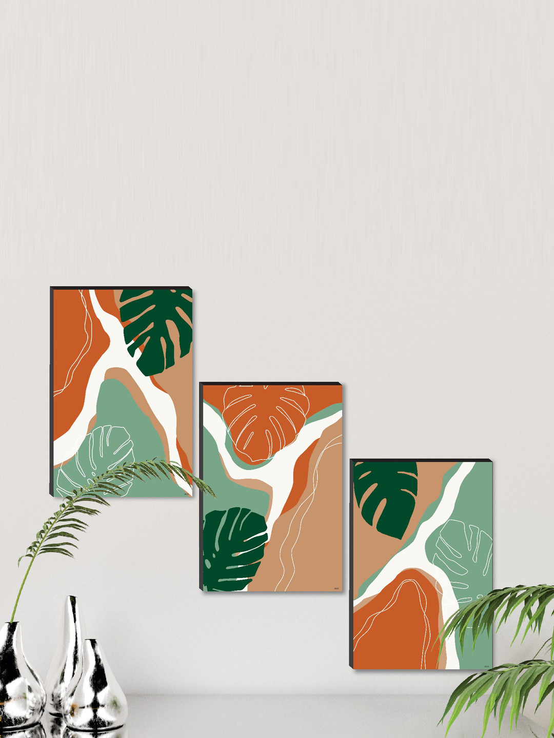 

SAF 3 Piece Brown & Green Abstract Printed Framed Wall Painting