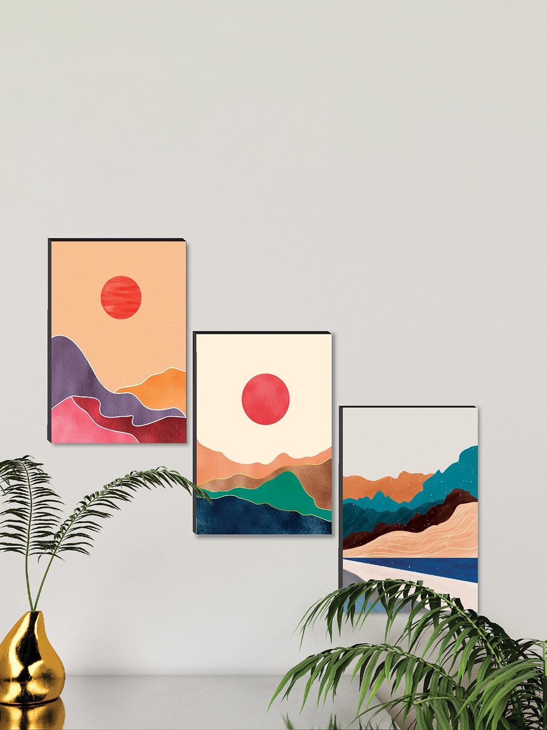 

SAF Orange & Green 3 Pieces Modern Art Wall Painting