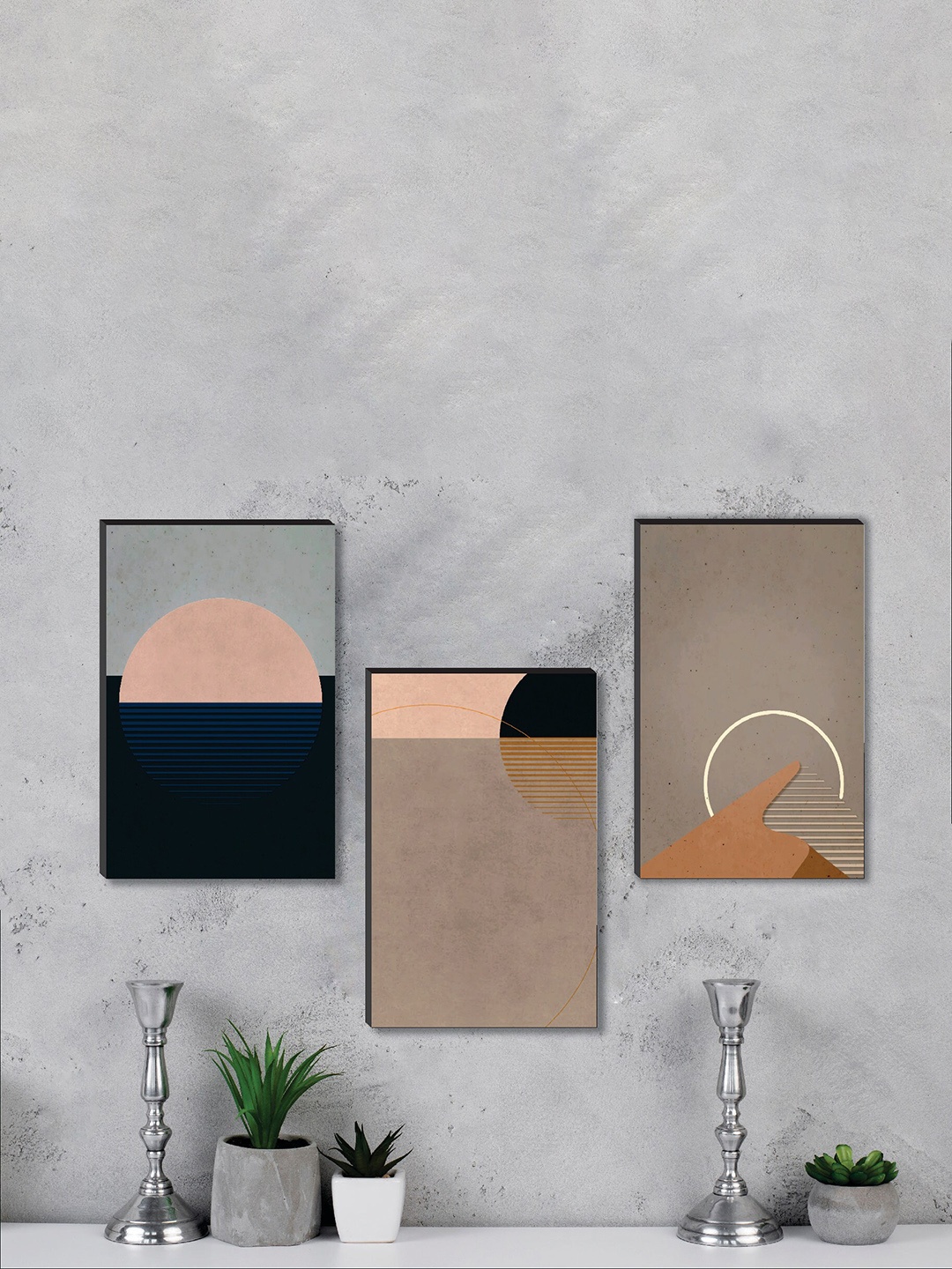

SAF 3-Pcs Grey & Black 3-Pieces Printed Modern Art Wall Painting