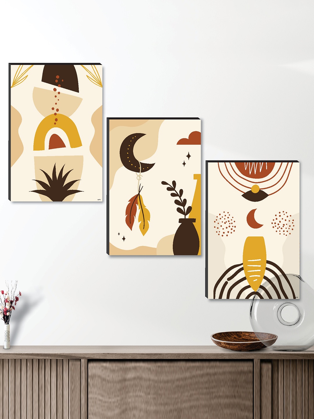 

SAF Cream & Black 3 Pieces Framed Wall Paintings