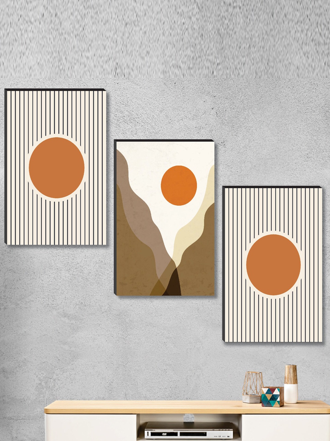 

SAF Orange & Brown 3 Pieces Modern Art Wall Painting