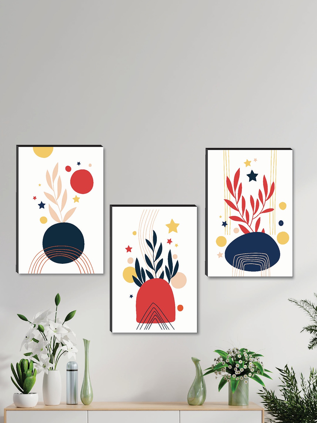 

SAF White & Red 3 Pieces Modern Art Wall Painting