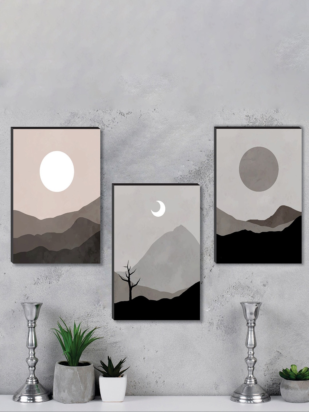 

SAF 3-Pcs Grey & Cream 3-Pieces Printed Modern Art Wall Painting