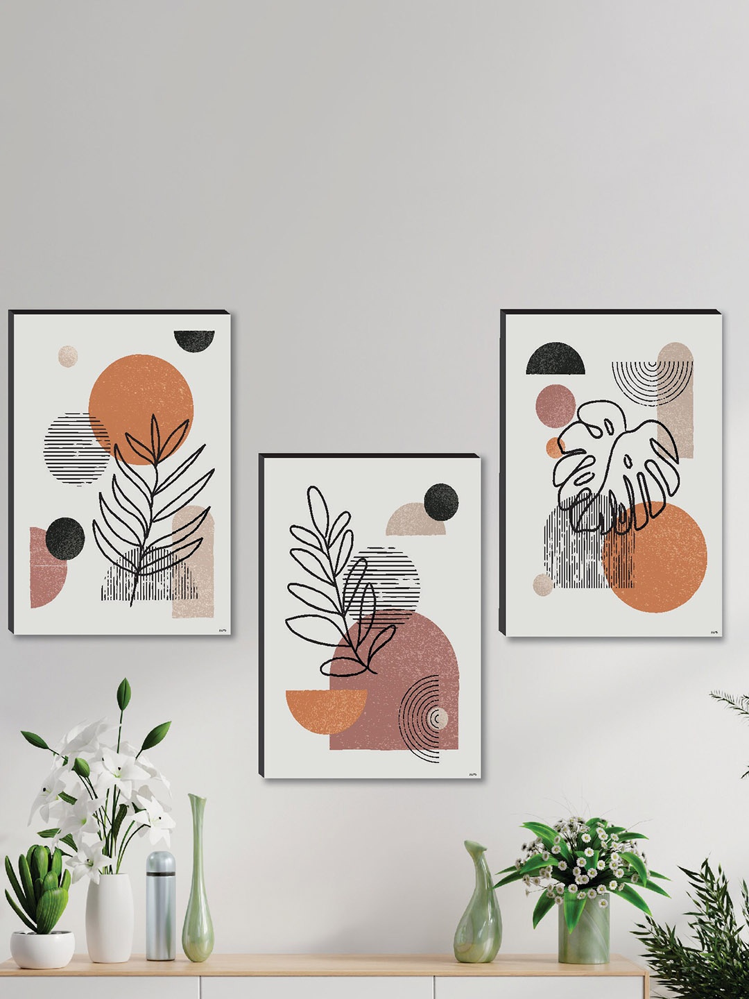 

SAF Grey & Brown 3 Pieces Printed Framed Wall Art