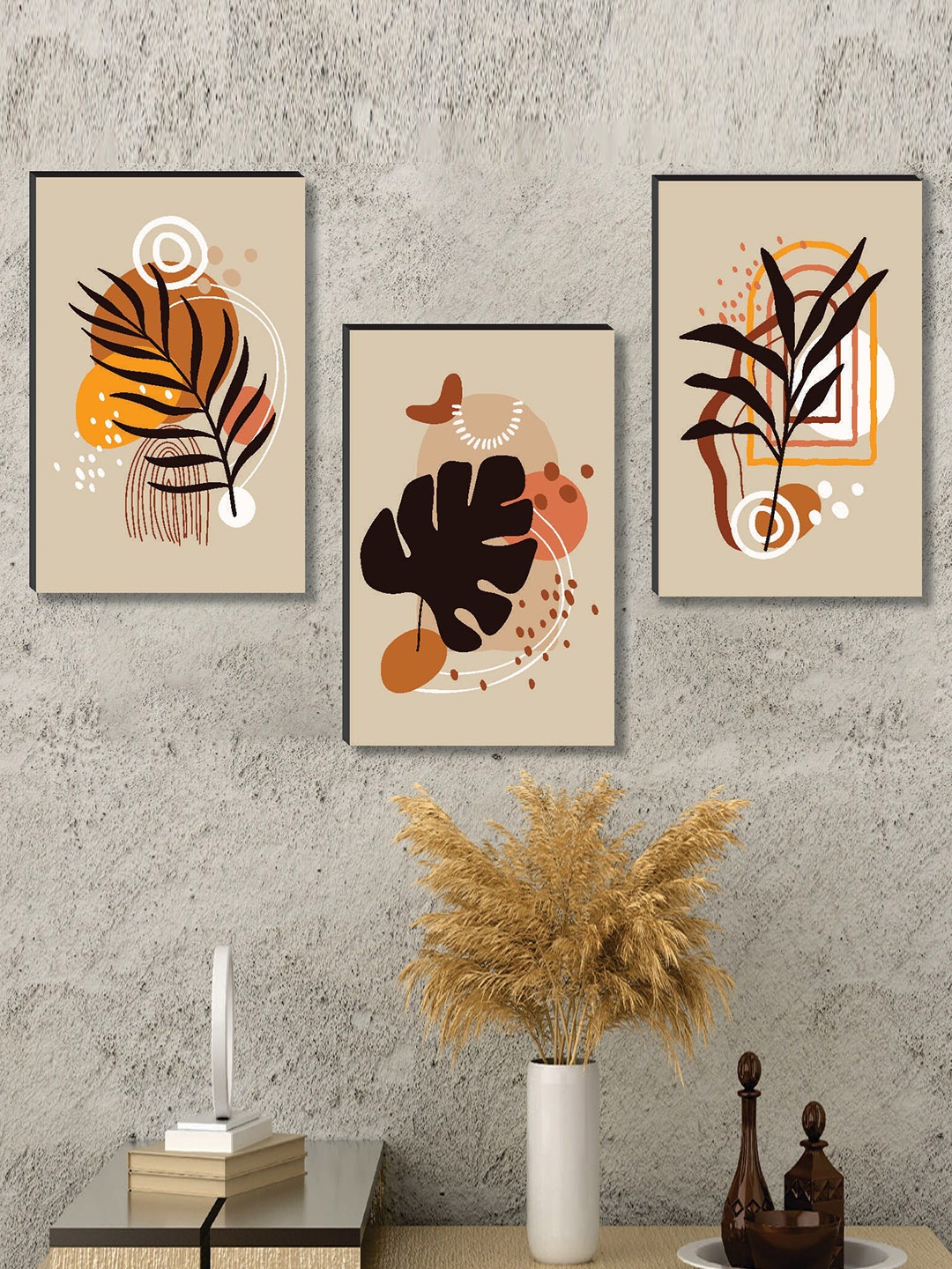 

SAF Beige & Orange 3 Pieces Modern Art Framed Wall Painting