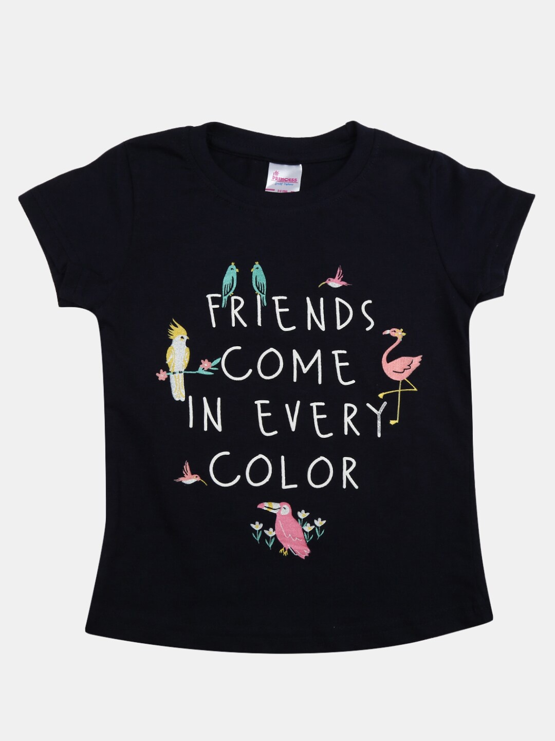 

V-Mart Girls Typography Printed Cotton T-shirt, Navy blue
