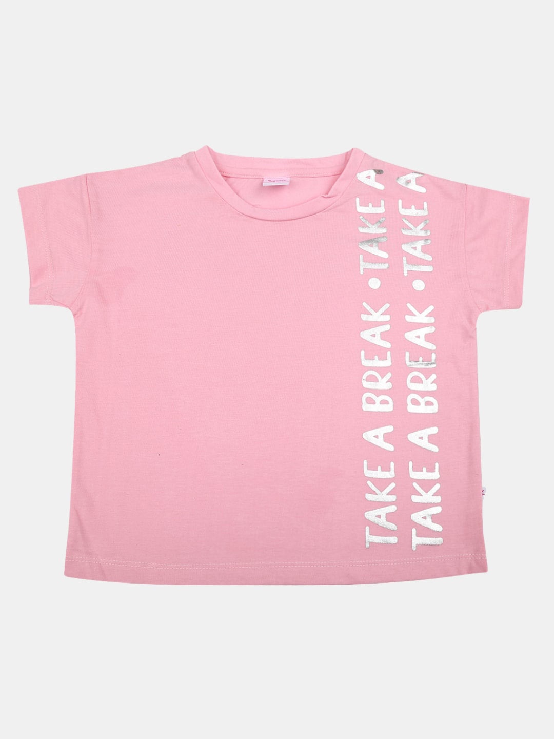 

V-Mart Girls Typography Printed Round Neck T-shirt, Pink