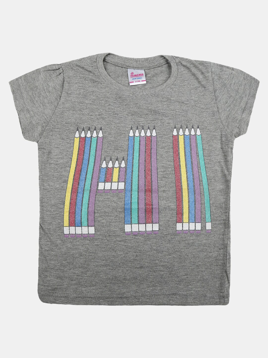 

V-Mart Girls Graphic Printed Puff Sleeves Cotton T-shirt, Grey