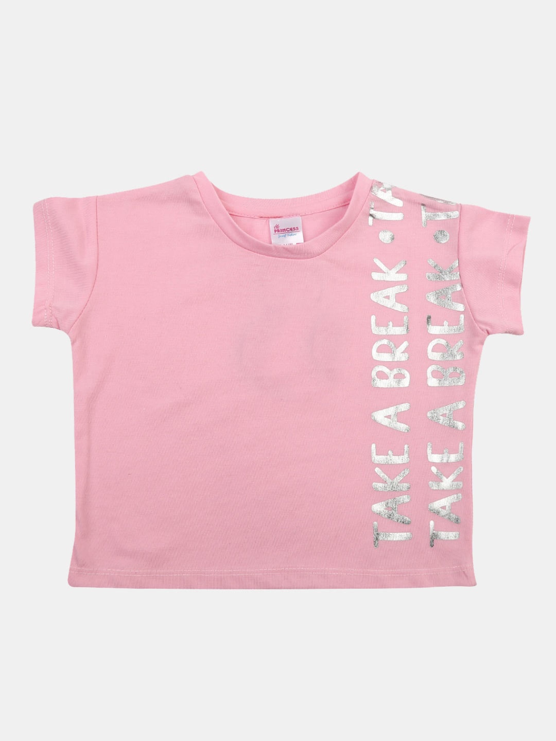 V-Mart Girls Typography Printed Round Neck Cotton T-shirt, Pink