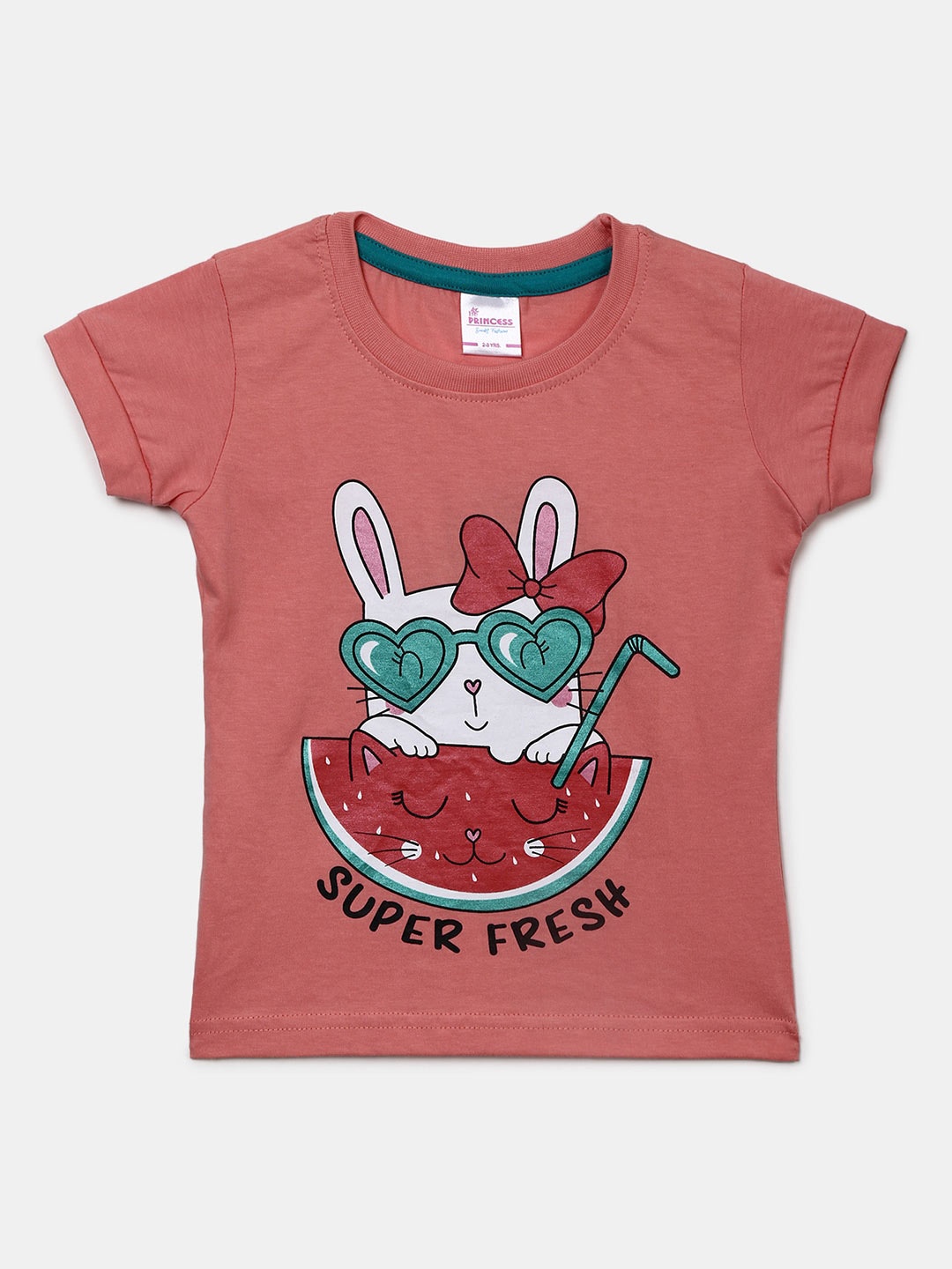 

V-Mart Girls Graphic Printed Cotton Casual T-Shirt, Peach