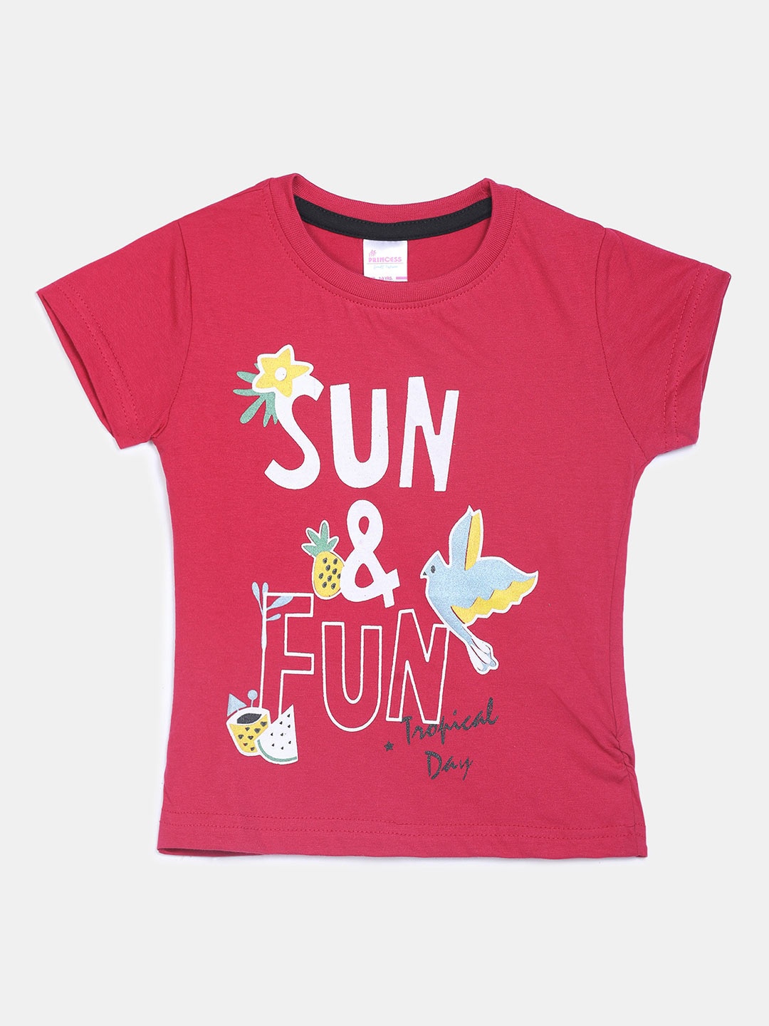 

V-Mart Girls Typography Printed Cotton Casual T-Shirt, Fuchsia