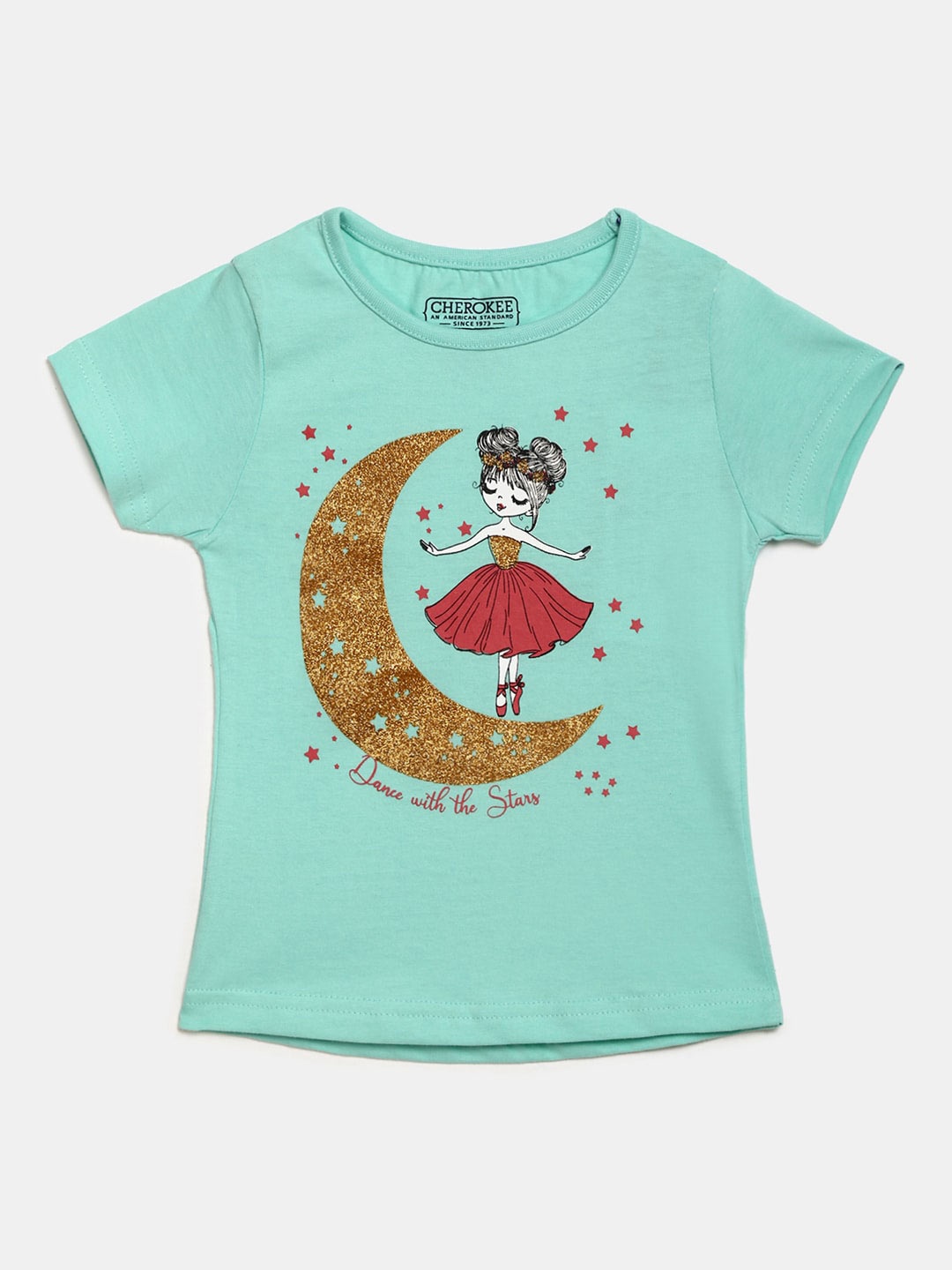 

V-Mart Girls Graphic Printed Embellished Cotton T-shirt, Blue